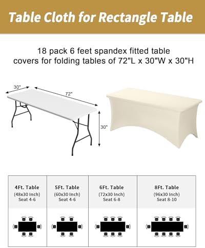 Fixwal 3 Pack 6FT Ivory Tablecloth Rectangle Spandex Fitted Table Cover - Image 3
