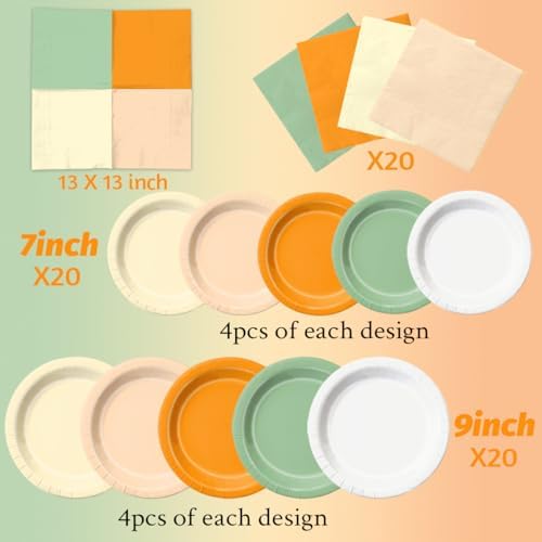 CMUSKO A Little Cutie is On The Way Baby Shower Decoration - 60Pcs Sage Green Orange Theme Plates & Napkins Kit Little Cutie Party Supplies (Pack of 3) - Image 4