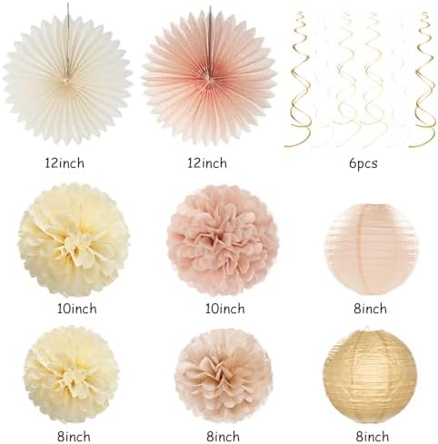 Champagne-Gold Beige Fall Bridal-Shower Party-Decorations - 36pcs Bride To Be Banner,Bachelorette Paper Lanterns,Wedding Streamers Garland,Boho Peach Tissue Pom Poms Flower Fan Decor Supplies Burgleda - Image 3
