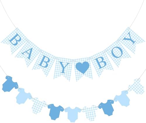 Hahafelt Baby Boy Bodysuit Banner for Baby Shower Decorations, Blue by Hahafelt