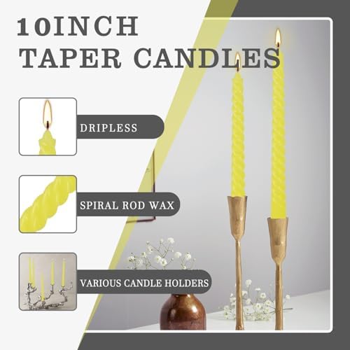 Yellow Spiral Taper Candles, 12 Pack 10 Inch Unscented - Image 2