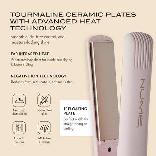 NuMe Fashionista Flat Iron - 1” Tourmaline Hair Straightener - Tourmaline Ceramic Plates - Professional Salon Hair Straightening Styling Flat Iron - Programmable Auto Shut Off - Blush - Image 4