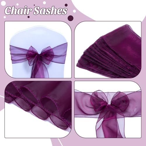MDS Pack of 150 Organza Chair Sashes for Wedding & Event Décor – Eggplant - Image 4
