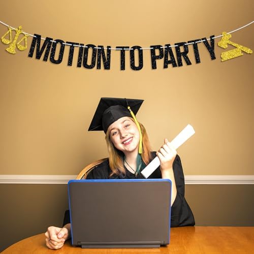 Motion to Party Banner, Congrats Lawyer, Case Closed, Passed the Bar, Law School JD Degree Graduation Party Decorations Supplies, Black and Gold Glitter - Image 3
