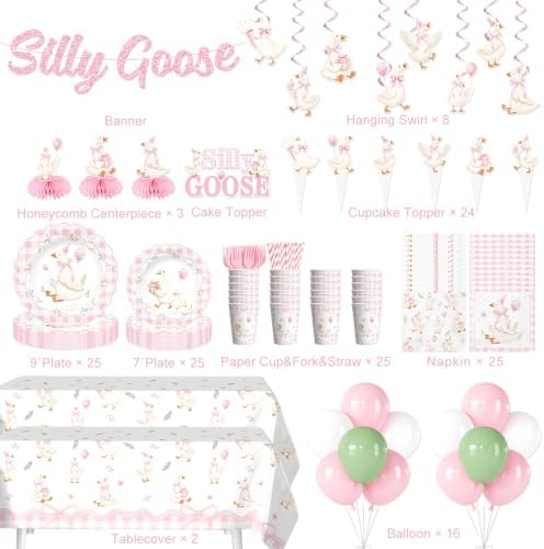 Xynic 205pcs Silly Goose Birthday Decorations Tableware Set, for 25 Guests - Image 2