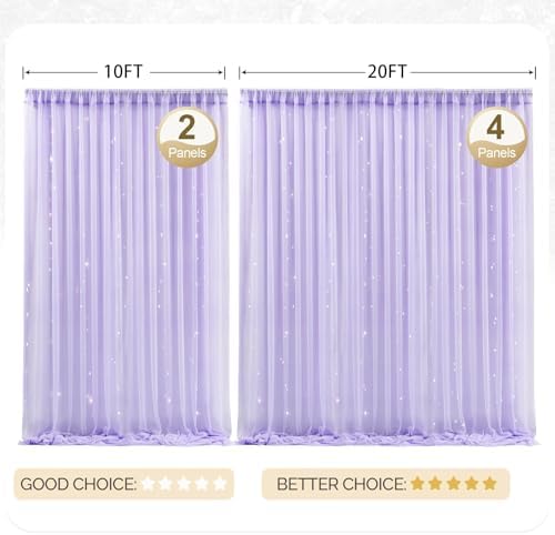 30x10ft Purple Tulle Backdrop Curtain with Lights String for Parites, Sheer Photo Backdrop Curtains with Lights for Wedding Backdrop Ceremony Reception Bridal Shower Baby Shower Birthday Party - Image 7