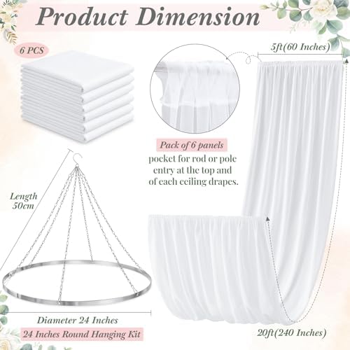 6 Panels 5 x 20ft White Ceiling Drapes for Wedding Parties 24 in Ring - Image 2