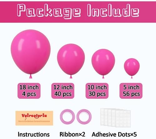 Voircoloria 130pcs Hot Pink Balloons Garland Arch Kit, 18 12 10 5 Inch - Image 2