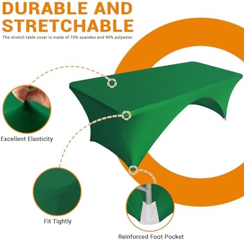 Eurmax USA 2-Pack Spandex Table Cover 6 ft. Fitted 30+ Colors Polyester Tablecloth Stretch Spandex Table Cover-Table Toppers,6 FT Table Cover Open Back (Emerald Green) - Image 6
