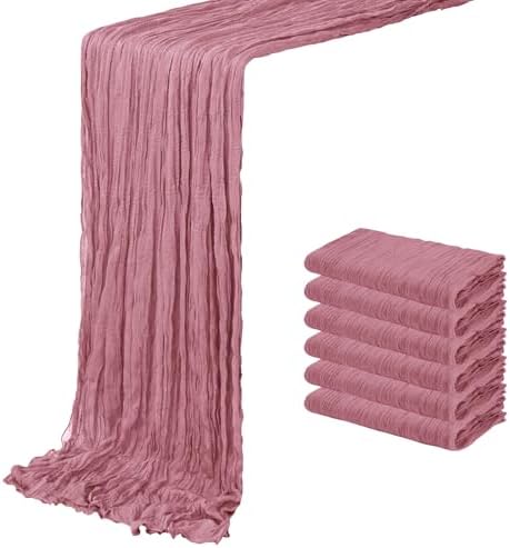 6 Pack Dusty Pink Cheesecloth Table Runner 20 x 120 inch Gauze Table Runners 10 FT Long,Semi Sheer Cheese Cloth Fabric Table Runner Bulk for Wedding,Party,Baby Shower,Bridal Shower Decoration by ACSUIT