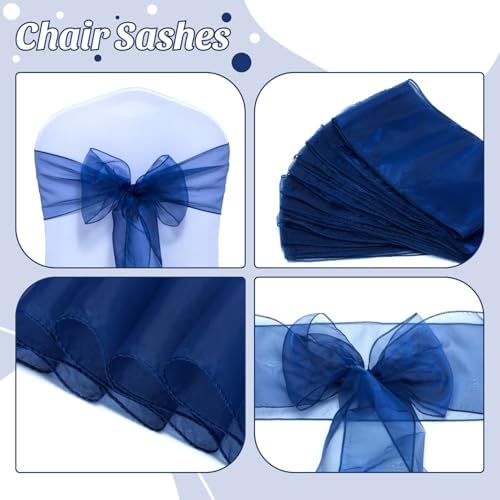 MDS Pack of 300 Organza Chair Sashes for Wedding & Event Décor – Navy Blue - Image 4