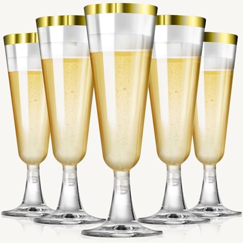 SUREHOME Gold Champagne Flutes Plastic Champagne Glasses Disposable 40 Pack 5 Oz Gold Rim Crystal Stemware Wedding Toasting Wine Mimosa Glasses Cups Bulk for Birthday Graduation Party Supplies 2026 by SUREHOME