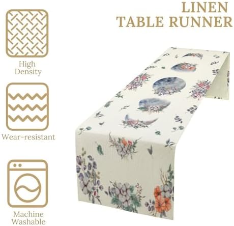 Moon Phase Floral Table Runner Watercolor Vintage Moon Flower Leaves Seasonal Spring Autumn Natural Dinner Runner for Farmhouse Kitchen Dining Table Holiday Party Decoration 13"x60" - Image 4