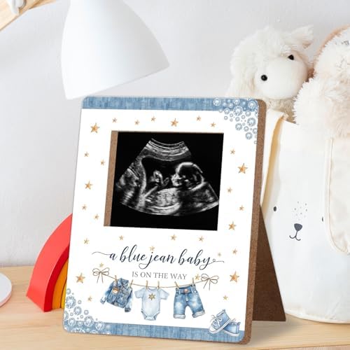 Blue Jean Baby Shower Decoration Frame, A Blue Jean Baby Is On The Way Party Decorations, New Mom Expecting Parents-to-Be Keepsake Gifts, Pregnancy Milestone Keepsake, Gender Reveal Gifts - Image 3