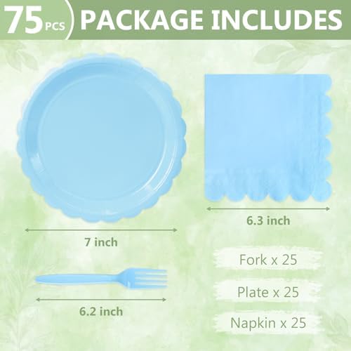 Light Blue Paper Plates and Napkins,Baby Blue Disposable Dinnerware, 25-7" - Image 2