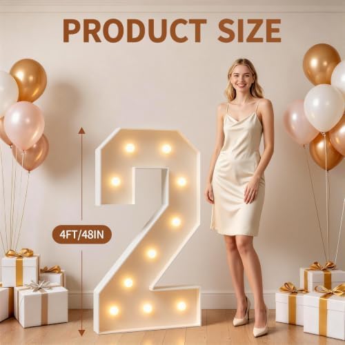 imprsv 4FT Marquee Numbers 2 Light Up Sign for 2027 Graduations Decor - Image 5