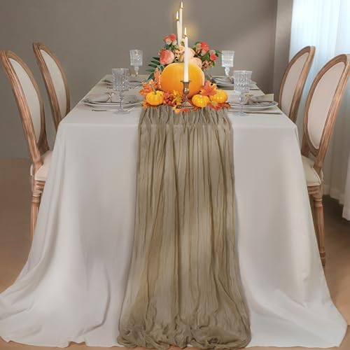 Snowkingdom 6 PCS Nude Brown Cheesecloth Table Runner, Taupe Light Tan 120 inch Long Boho Gauze Sheer Runner for Wedding Baby Shower Birthday Christmas Holiday Party Table Decorations - Image 3