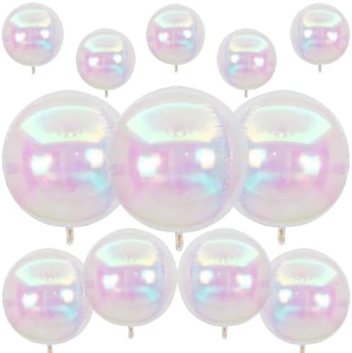 12PCS Iridescent Round Foil Balloons 22" 15" 10" Large Holographic Balloon by vibzox