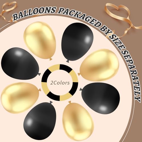 412Pcs Black and Gold Balloons Garland Arch Kit,18 12 10 5 Inch Different Size Black and Metallic Gold Balloons for Graduation Birthday Wedding Party Decorations - Image 4