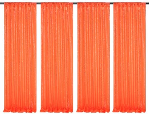Orange Party Decor Sequin Curtains 4Pcs 2FTx8FT Halloween Photo Backdrop Wedding Glitter Fabric Backdrops Birthday Party Background Christmas Home Decoration by SoarDream