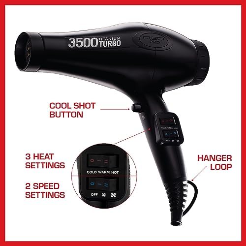 Red Pro Hair Dryer 3500W Turbo Titanium Blow Dryer with Detangler Comb, Fast Dry Smooth Hair, Multi Setting, Cool Shoot Button, Professional Salon Dryer - Image 3