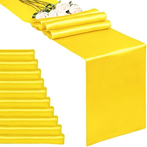 10-Pack Yellow 12 x 108 inches Long Premium Satin Table Runner by REWOMC