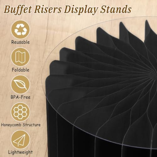 6Pcs Buffet Risers, Food Risers for Table, Foldable Cake Display Stands, Tall Cardboard Cupcakes Stand for Show Catering Desserts Jewelry Wedding Birthday Party Decoration (Black) - Image 4