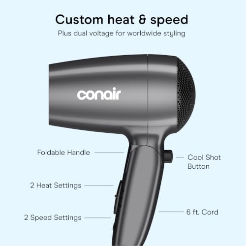 Conair Travel Hair Dryer, Dual-Voltage Compatibility, Folding Handle, 1875W - Image 4
