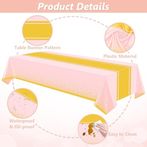 LANLISA Pink and Gold Tablecloth Party Decorations 12 Pack, Disposable Plastic Table Cloths for Baby Shower Birthday Wedding Party Decor - Image 5