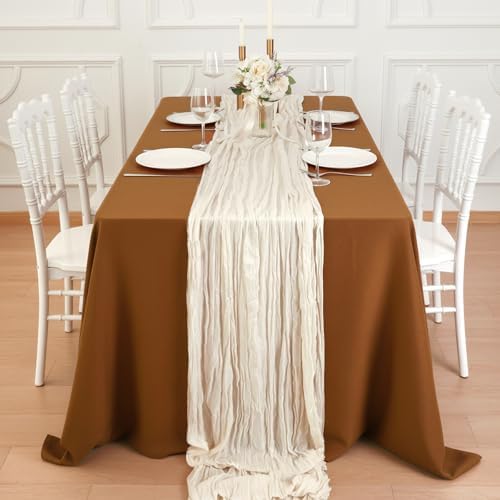1 Pack Ivory White Cheesecloth Table Runner 120 Inch Boho Wedding Decor - Image 4