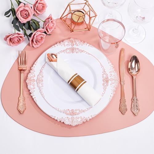 Nervure 700PCS Rose Gold Plastic Plates - Rose Gold Plastic Dinnerware Sets for 100 Guests - 200 White Disposable Plates, 300 Silverware, 100 Cups, 100 Napkins for Wedding & Party - Image 4