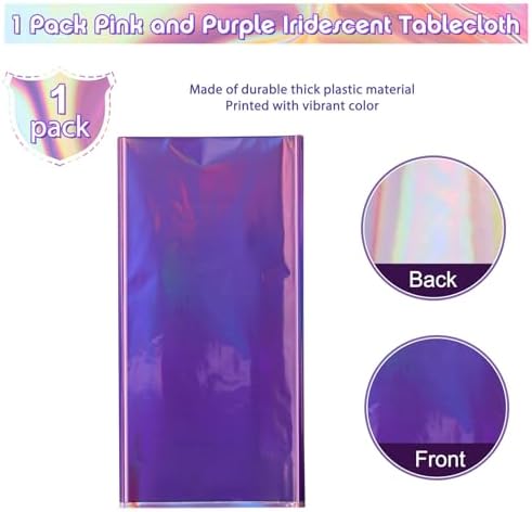 1 Pack Ombre Iridescent Pink and Purple Plastic Tablecloths, Shiny Disposable Laser Rectangle Table Covers Holographic Foil Tablecloth Iridescent Kpop Birthday Bridal Party Decoration, 54x108 Inch - Image 4