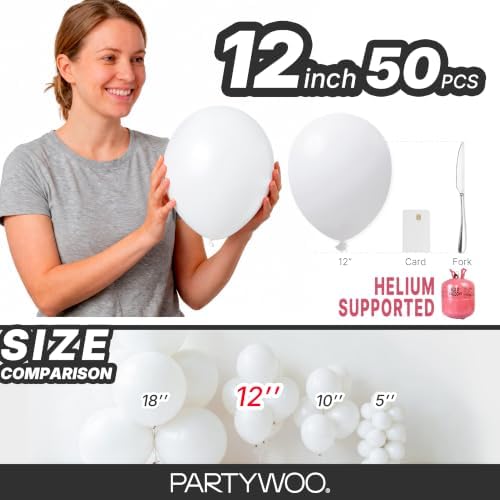 PartyWoo White Balloons 50pcs 12 Inch Latex Helium White Balloons - Image 6