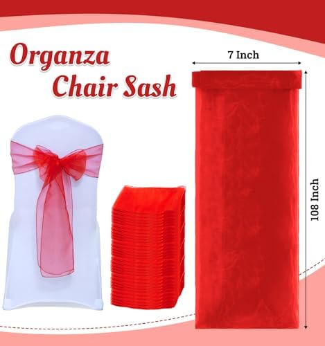 MDS Pack of 125 Organza Chair Sashes for Wedding & Event Décor – Red - Image 3