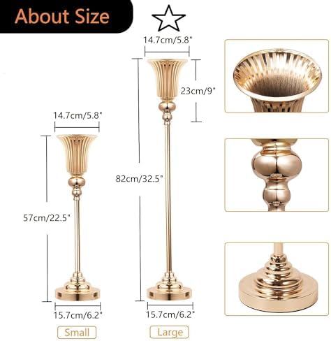 32.5inch Versatile Metal Wedding Centerpiece Vases - Set of 2 Tall Gold Trumpet Vases for Road Lead, Elegant Centerpiece Stands for Wedding Reception Party Events Anniversary (Gold, 32.5in - 2Pcs) - Image 5