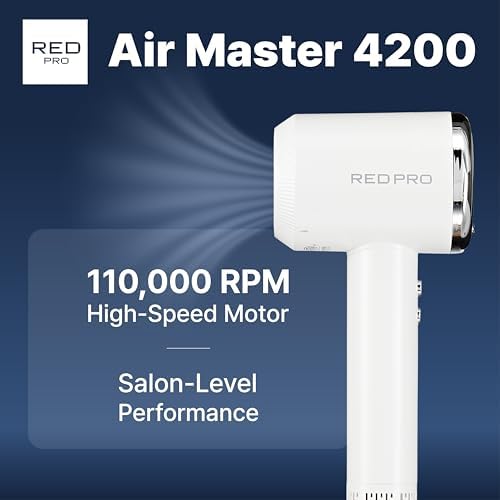 RED Pro Ultra-Lightweight Air Master 4200 Hair Dryer, High-Speed 110,000 RPM BLDC Motor, 3 Heat & 3 Speed Settings, Magnetic Nozzle & Styling Pik Attachments, Lightweight Blow Dryer (White) - Image 4