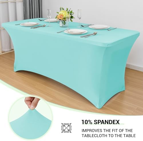 Obstal Spandex Table Cover 4ft Fitted Tablecloth Rectangular, Fresh Blue - Image 2
