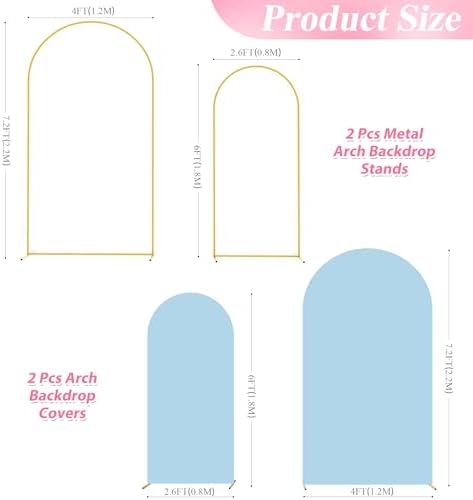 Wokceer Wedding Arch Backdrop Stand and Cover Set of 2 Metal Arch Stand with Arch Cover Dusty Blue 7.2FT, 6FT for Birthday Party Wedding Ceremony Bridal Baby Shower Event Decor - Image 2