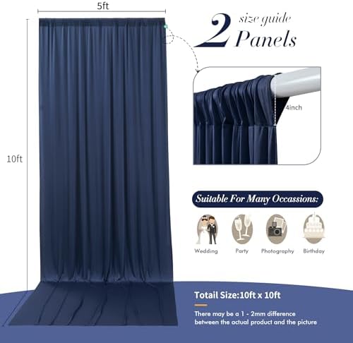10 ft x 10 ft Wrinkle Free Navy Blue Backdrop Curtains Panels, 2 Panels 5ft x 10ft Sikly Polyester Photo Backdrop Drapes for Graduation Baby Shower Wedding Birthday Parties Photography Background - Image 4