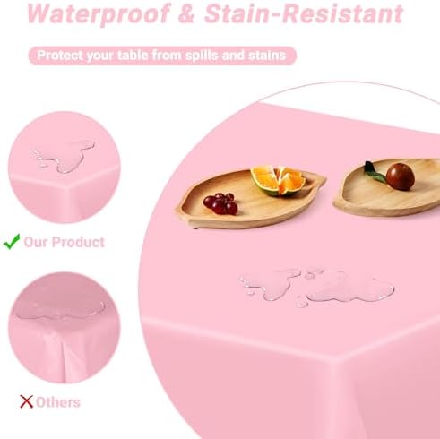 4 PCS Plastic Table Cloth Disposable, 54 x 108 Inches Pink Tablecloth, Plastic Table Cover Rectangle Tablecloth for Baby Shower Decorations and Wedding Party, Tablecloths of Leakproof Home Essentials - Image 3