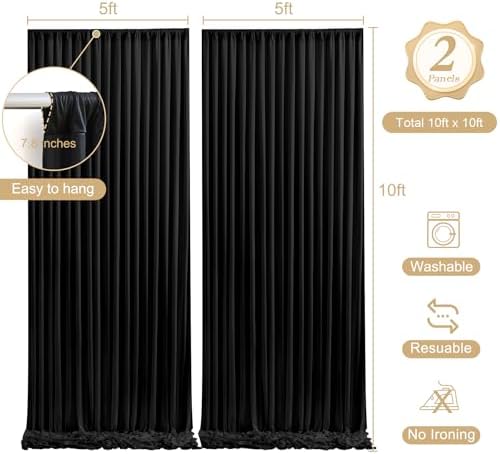 10 x 10ft Black Backdrop Curtains with Lights String for Party - Image 4