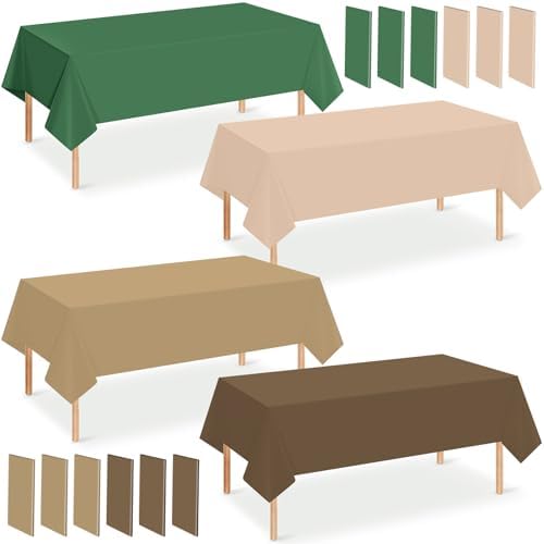 12 Pack Sage Green and Brown Plastic Tablecloth for Rectangle Tables, Safari Baby Shower Disposable Table Cover, Mallard Duck Camo Table Cloth for Jungle Forest Christmas Picnic Woodland Party Decor by Hauwellter