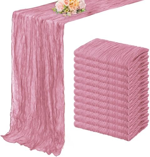 12 Pack Dusty Rose 10FT Cheesecloth Table Runner 20 x 120 Inch Long Rustic Gauze Fabric Cheese Cloth Table Runner for Wedding Bridal Baby Shower Table Decorations Boho Sheer Birthday Party Table Decor by FoliafeelHome