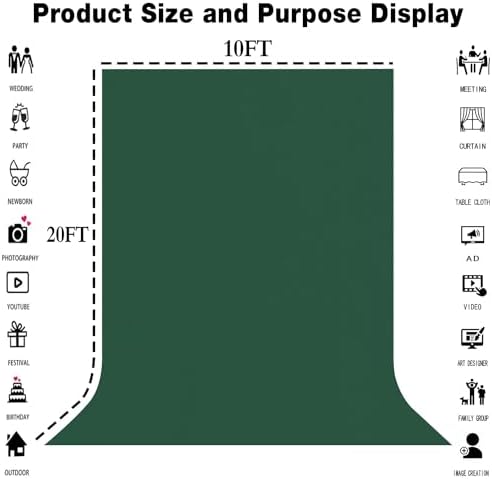 Dark Green Photography Backdrop for Photoshoot, Fabric 10x20ft - Image 3