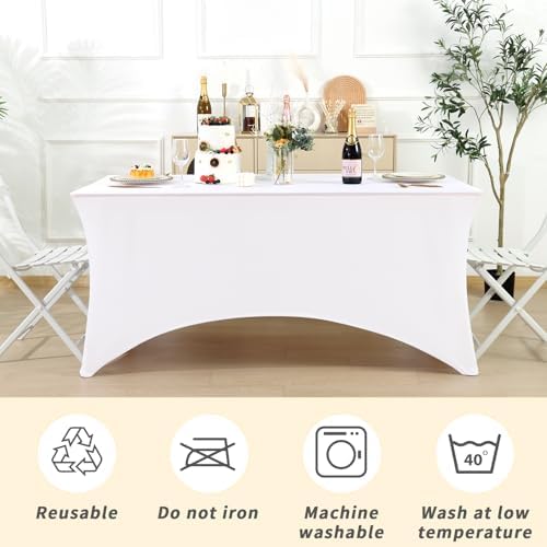 Fixwal 12 Pack 6FT White Tablecloth Rectangle Spandex Fitted Table Cover - Image 5