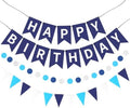 Blue Happy Birthday Banner Hanging Sign Circle Dot Triangle Bunting by Unknown