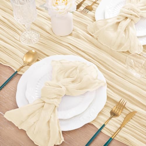 Cheesecloth Table Runner Beige Cream Fall Wedding Table Runner 10ft, 3 Pack - Image 6