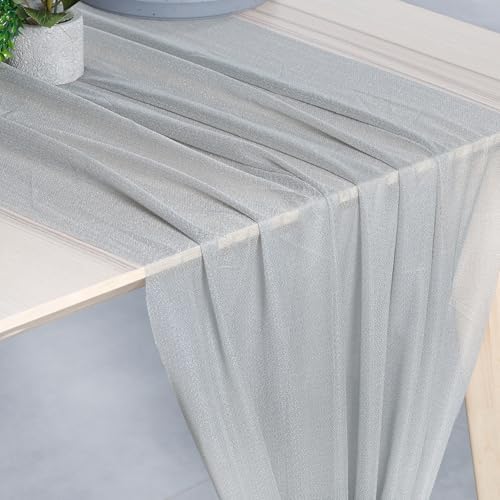 Pack of 10 Chiffon Table Runners 29 x 120 Inch, 14FT Long - Grey - Image 2