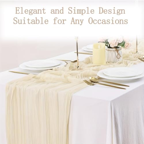 16 Pack Ivory Cheesecloth Table Runner 20 x 120 inch Gauze Table Runners 10 FT Long,Semi Sheer Cheese Cloth Fabric Table Runner Bulk for Wedding,Party,Baby Shower,Bridal Shower Decoration - Image 4
