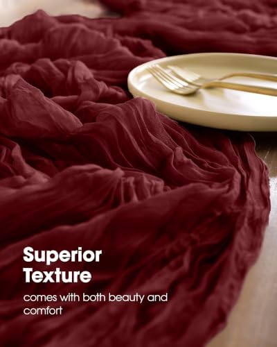 Pureegg 3 Pack Cheesecloth Table Runner 120 Inch Burgundy - Image 3